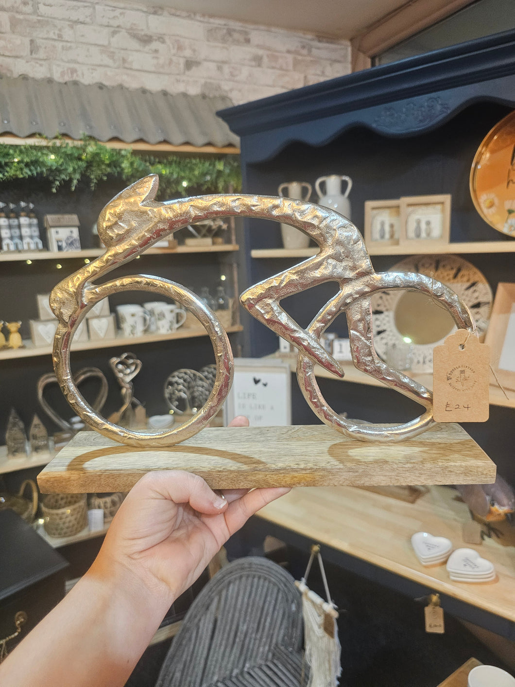Cyclist on a wooden base