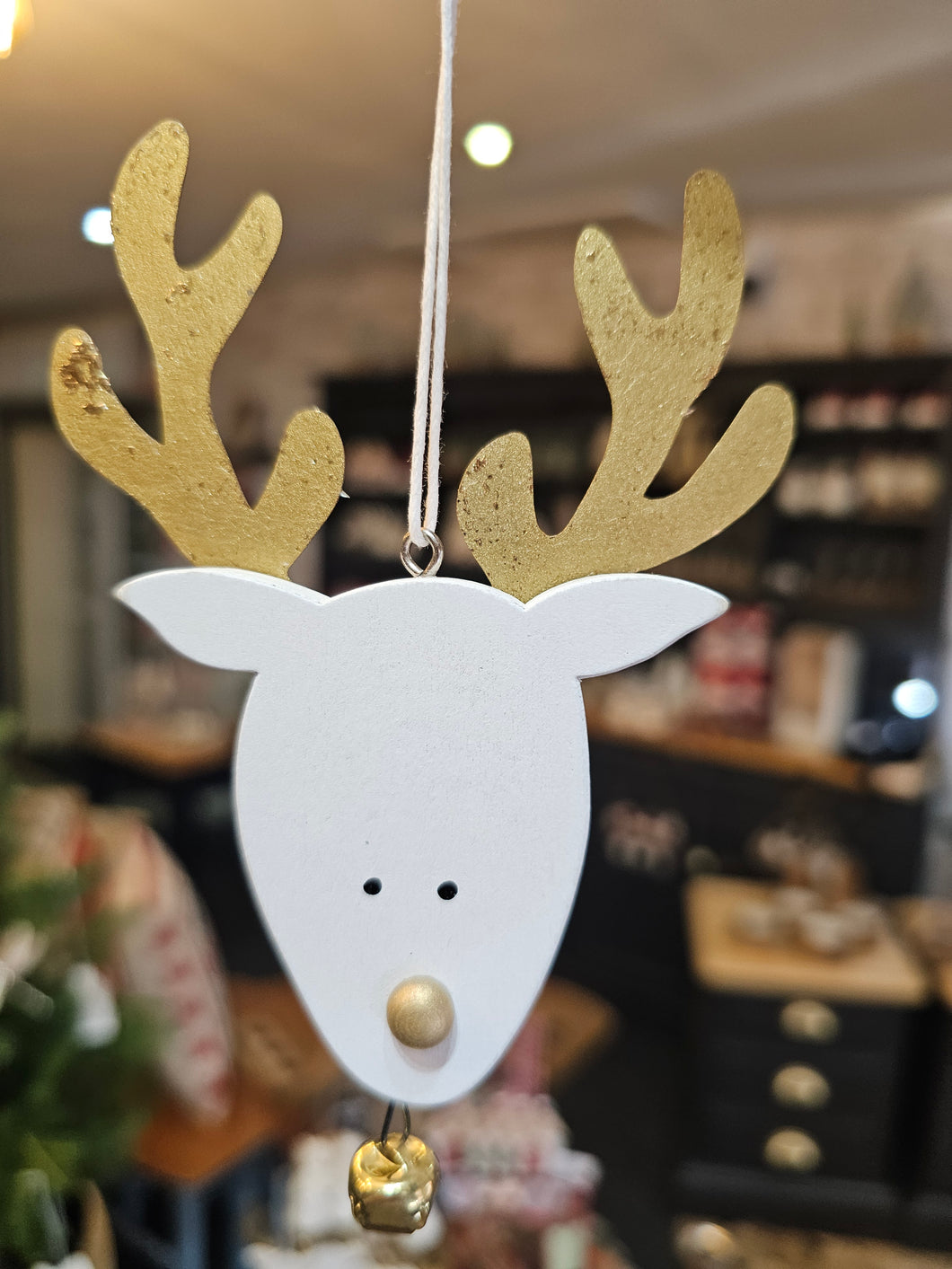 Bauble - reindeer, white & gold