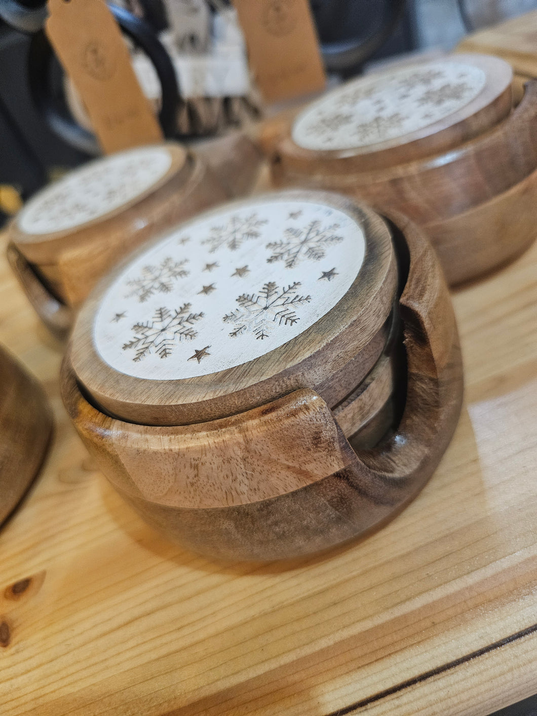 Coasters - set of 4 in wooden holder