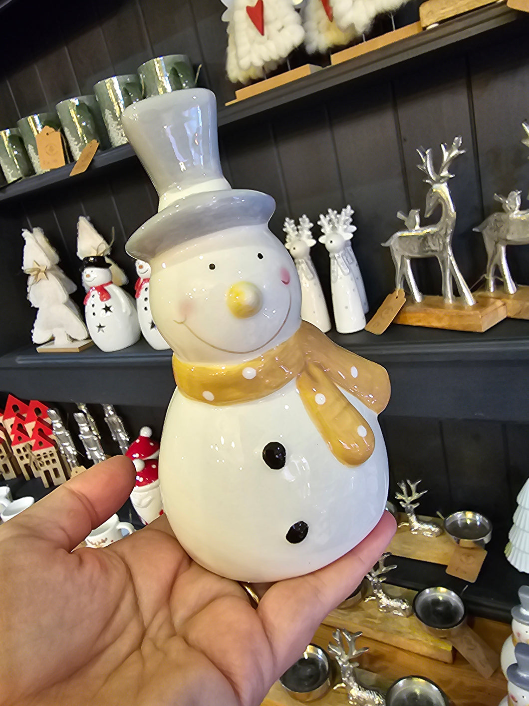 Ceramic snowman with scarf - large