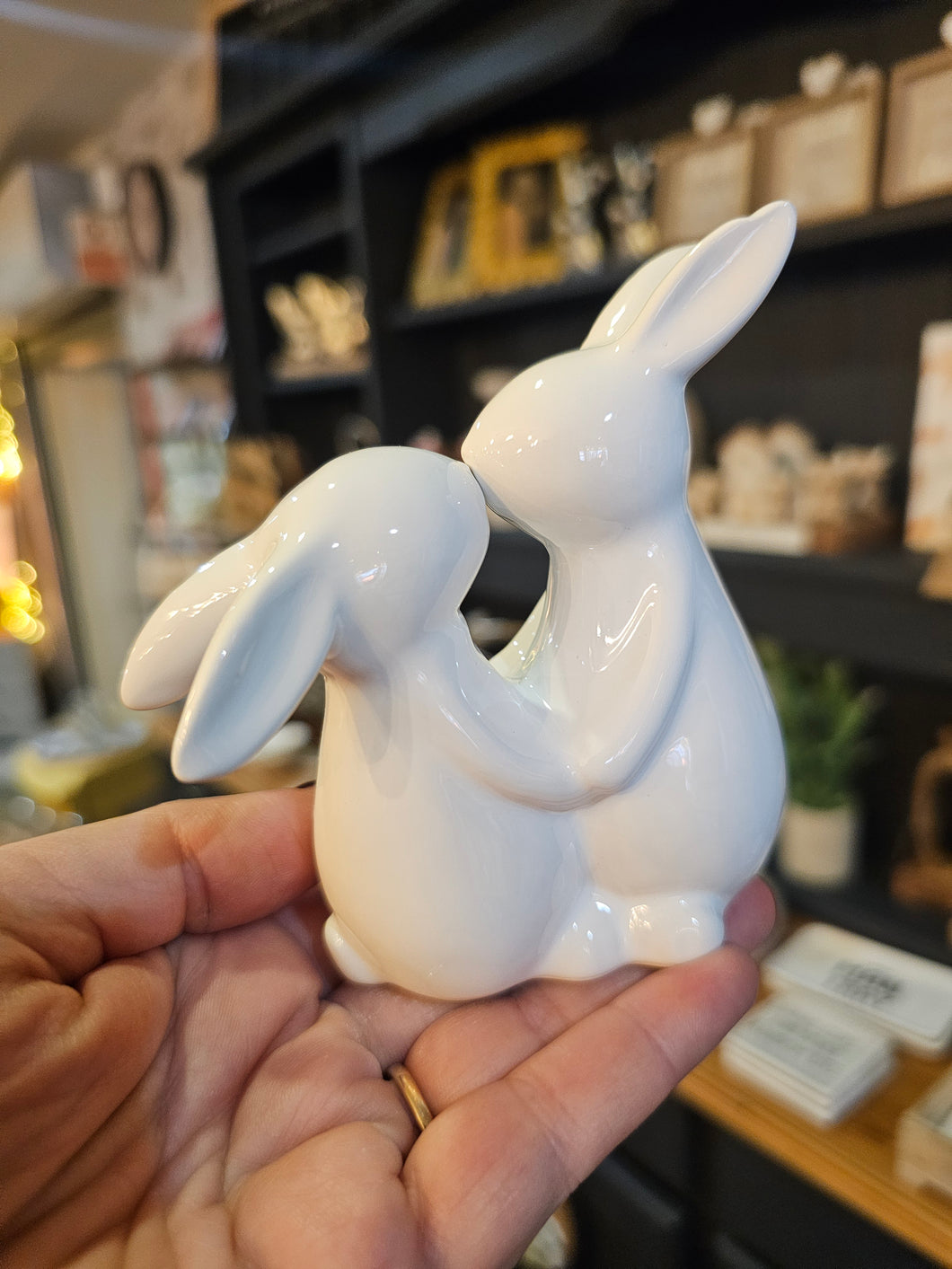 Kissing bunnies - ceramic